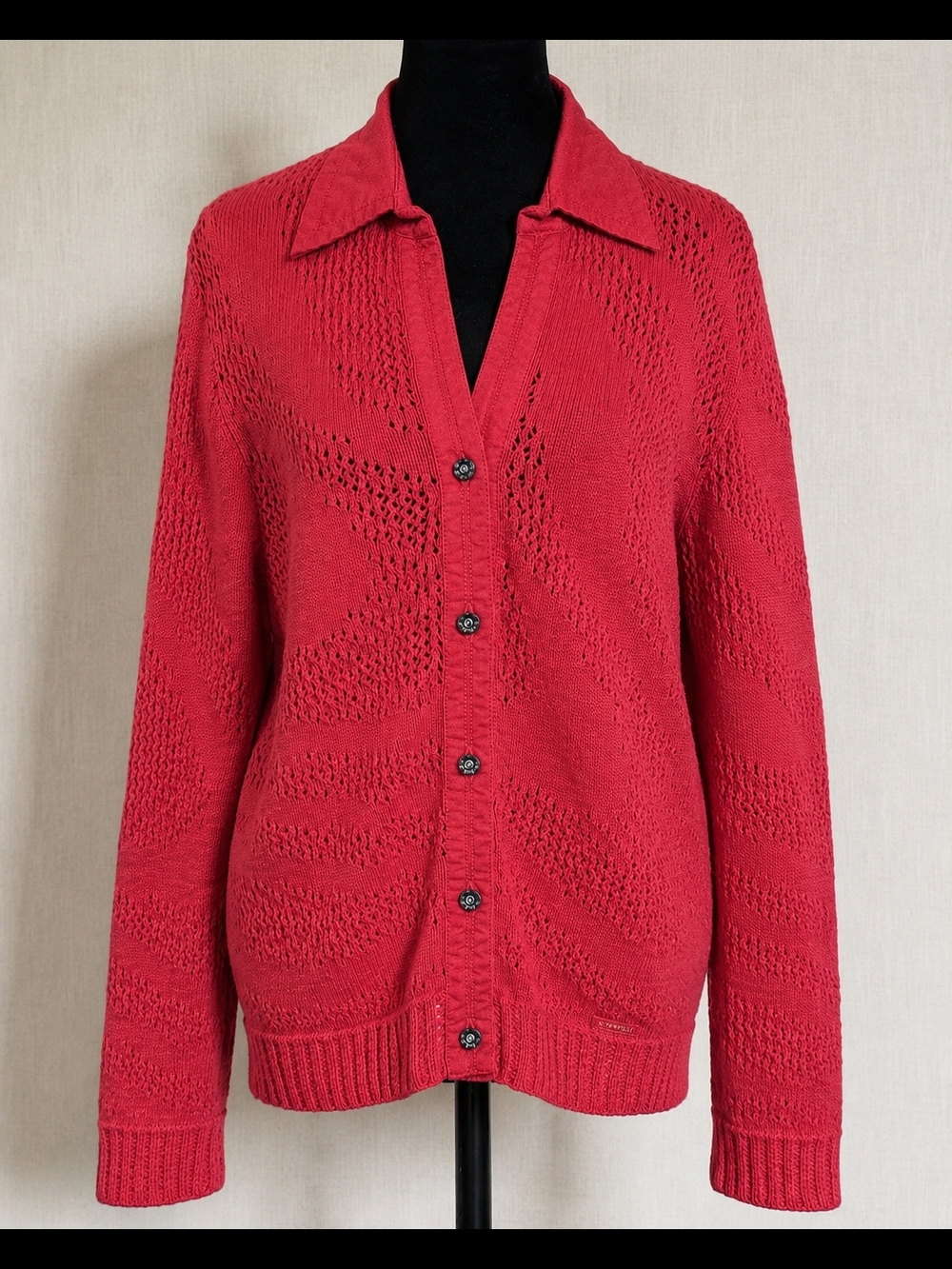 Vintage Blue Willi’s Red Pointelle Knit Cotton Cardigan Sweater L